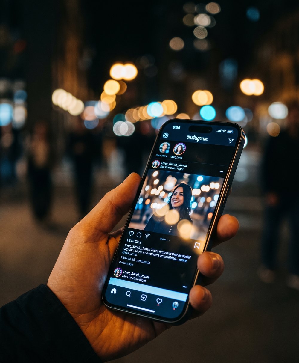 Smartphone mit Social-Media-Apps im Dunkeln